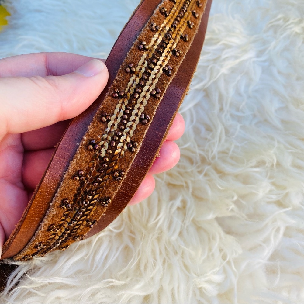 ABERCROMBIE kids brown leather beaded belt vintage y2k L/XL womens - Picture 5 of 6